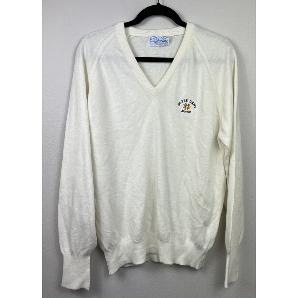 Vintage Pickering Sportswear V Neck Sweater Norte Dame Alumni Ivory Large
